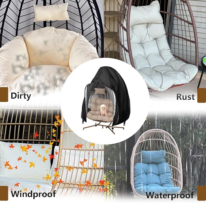 【Upgraded】Patio Egg Chair Covers with Zipper, Wicker Egg Swing Chair Covers, Waterproof Heavy Duty Weather Resisatnt Outdoor Chair Cover, Windproof Hanging Chair Cover, 75" x 45", Grey, 1 Pack