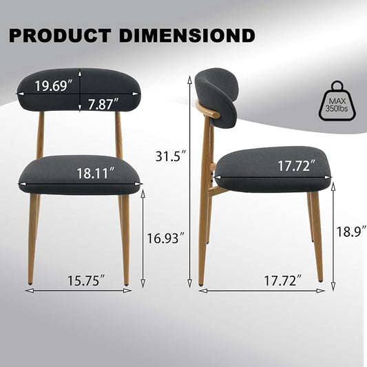 FREKEN Modern Upholstered Dining Chairs Set of 4, Mid-Century Metal Frame with Wood Grain, Linen Fabric Side Chair for Kitchen Dining Room, 350lbs Capacity, Black