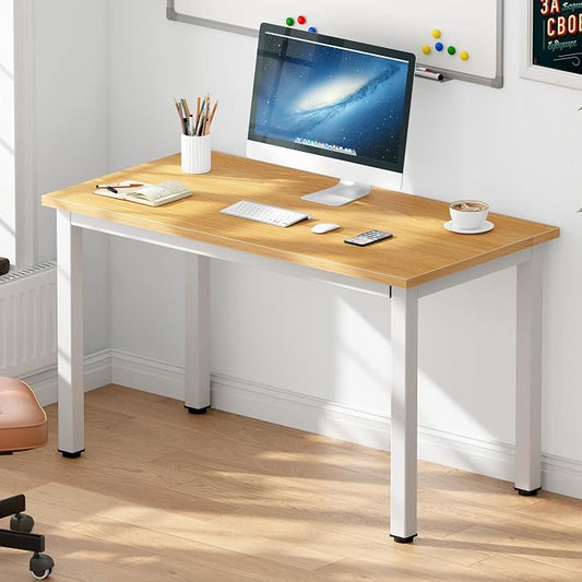 DlandHome 39 inches Small Computer Desk for Home Office Activity Table Writing Table for Small Spaces Study Table Student Laptop Desk (39 inch, Teak + White)