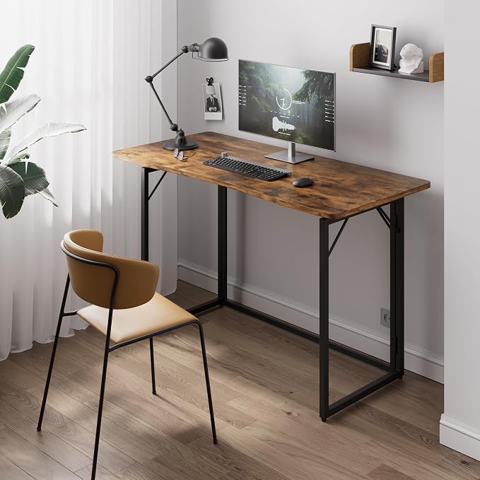 JOYMOOP Folding Desk Rustic Brown - 47.2", No Assembly Foldable Desk for Home, Office - Large Size, Wooden Top Folding Computer Desk for Working, Writing, Studying