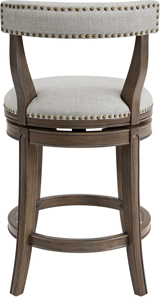 ROME + OAK Ruxban 26" Counter Stool, Set of 4 Low Back Swivel Barstools in Weathered Oak Finish with Sand Fabric Upholstery Seat - Indoor Home Furniture
