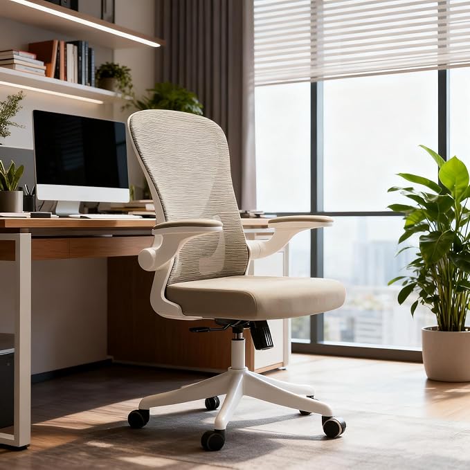 Ergonomic Office Chair with Adjustable Lumbar Support & Flip-Up Armrests - High Back Computer Desk Chair with Thickened Seat Cushion, Rolling Wheels for Home/Office Study Work