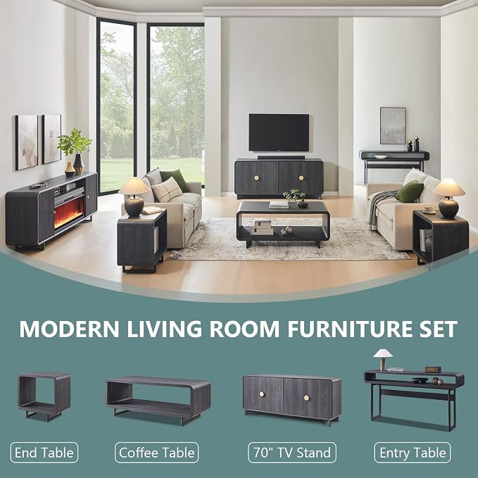 IFGET 63-Inch Long Console Table, 31.5" Tall Modern Entryway Table with Open Storage Shelf, Curved Profile Design, Narrow Wood Sofa Table Behind Couch Table for Living Room, Hallway, Foyer, Dark Grey