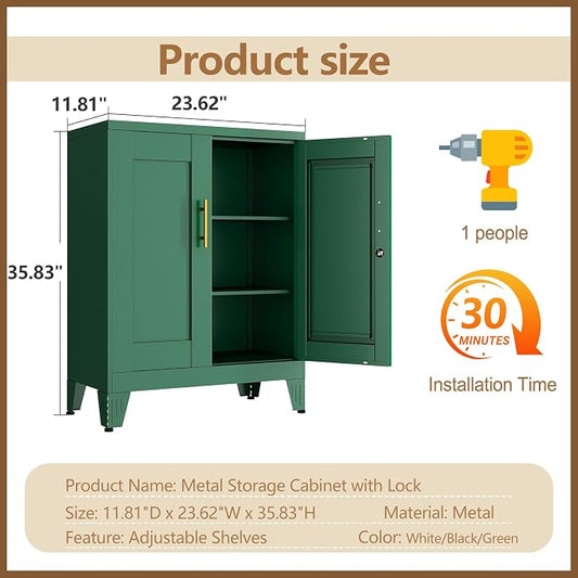 GAIOUS Metal Pantry Cabinet (Two Units), Sideboard Buffet Storage Cabient | with Doors and 2 Adjustable Shelves, Multifunctional Green Kitchen Cupboard for Home Office, Accent Furniture, Buffet Table