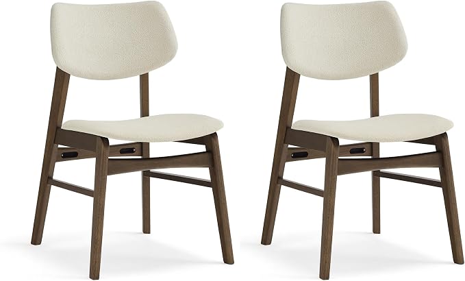 KISLOT Wooden Dining Chairs Set of 2, Upholstered Modern Dining Room Chairs, Solid Oak Wood Kitchen Chairs with Soft Cushion Backrest for Farmhouse, Restaurant, Café (Cream Fabric & Walnut Color)
