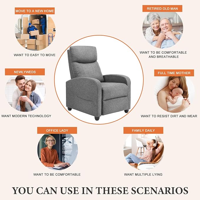 Sweetcrispy Massage Recliner Chair for Adults, Adjustable Home Theater Seating with Lumbar Support, Modern Small Recliners for Small Spaces, Dark Grey