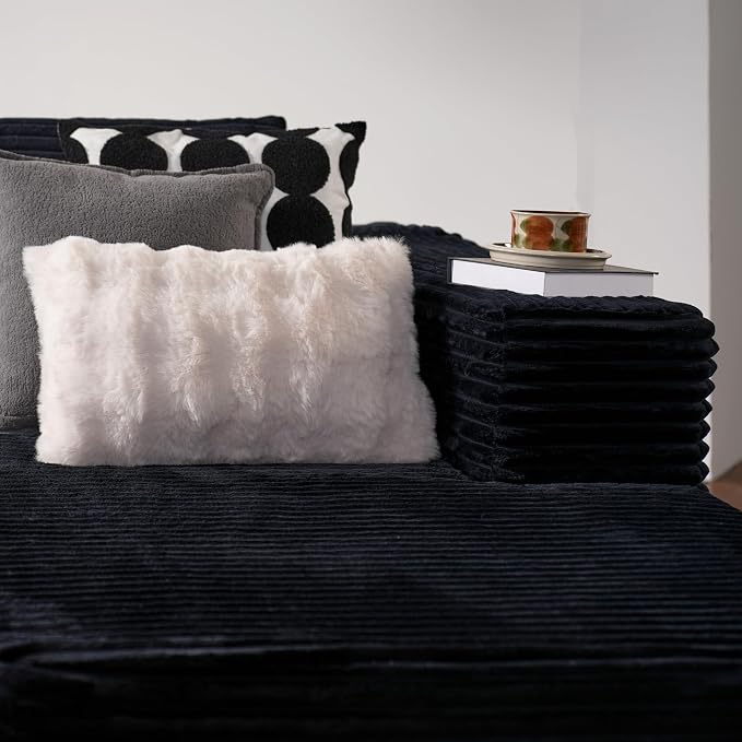 ovios 104" Cloud Boneless Couch with L-Shape Chaise,Modern Sectional Modular Sofa with Deep Seat, Upholstered Couches for Living Room Bedroom,No Assembly Required, Black (Plush Corduroy Fabric)
