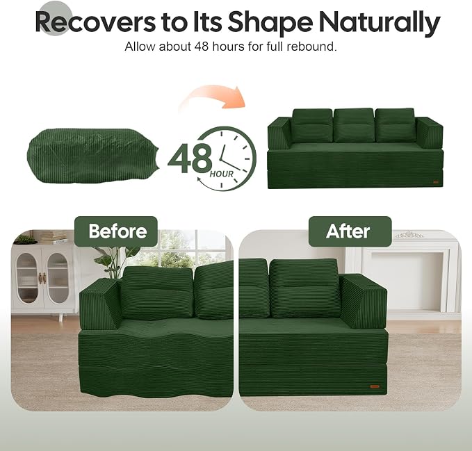 COMAX Futon Sofa Bed, Convertible Sofa Bed, Folding Boneless Couches | Boneless Couch for living room, Fold Out Small Foldable Loveseat Floor Sleeper Mattress Lounge Space‑Saving, Queen 79"