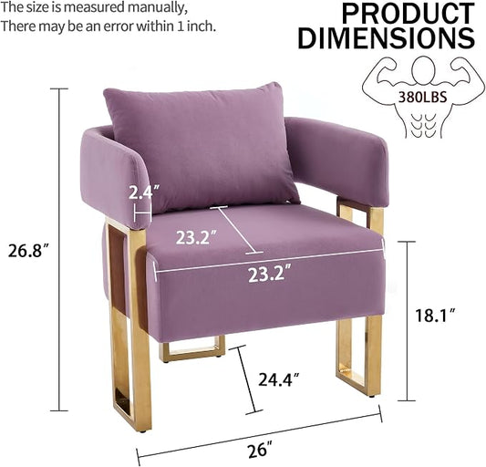 YISHENG Modern Barrel Accent Chairs Set of 2, Living Room Side Chairs with Golden Metal Legs Velvet Upholstered Reading Armchairs no Wheels for Vanity/Reception Room//Bedroom/Lounge/Office, Purple