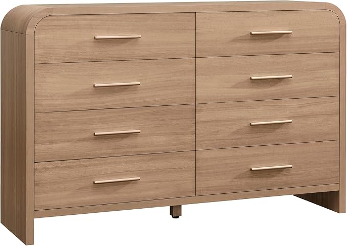 Curved 8 Drawer Dresser for Bedroom, 53.82'' Wide Chest of Drawers, Modern Storage Cabinet for Hallway & Living Room TV Stand, FSC Certified 1.18" Thick Board, 100 lbs Top Weight, Oak
