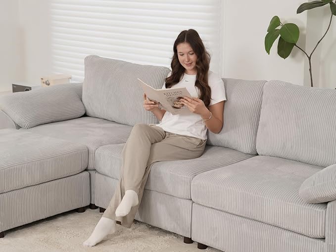 EASE MOOSE Oversized U Shape Sectional Modular Sofa, Extra Large Deep Seat Couch Modular Removable Washable Sectional Couch,Light Gray