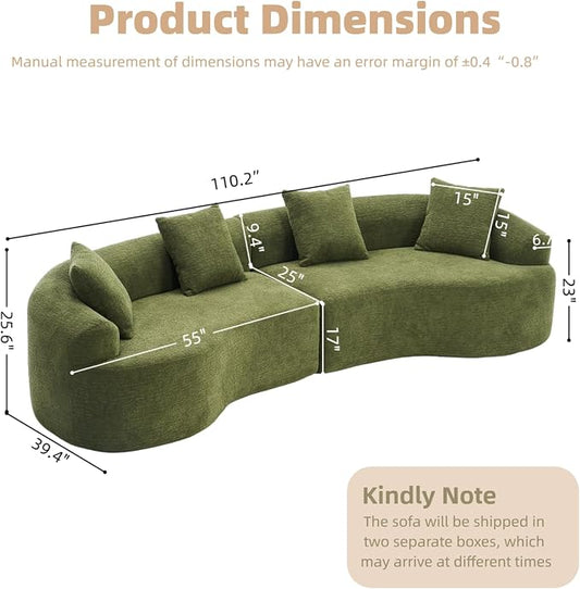 110.2" Curved Sectional Sofa,Luxury Wood Grain Chenille Fabric, Oversized Sectional Sofa,Compression Curved Couch for Living Room,No Assembly Needed (Green, 110.2 Inch)