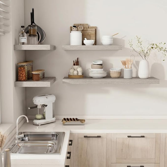 Vivelove 12" Deep Floating Shelves for Wall 36" Long, Wall Shelves for Bedroom Living Room Bathroom Kitchen Laundry Room, Farmhouse Rustic Shelves for Home Decor, 36" X 12" X 2" Set of 2, Grey