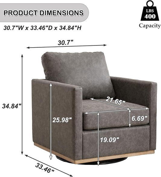 Swivel Accent Chair, 360 Degree Square Swivel Chair for Living Room, Mid Century Modern Upholstered Barrel Chair,Comfy Sofa Armchairs for Bedroom,Nursery,PU Leather, Gray
