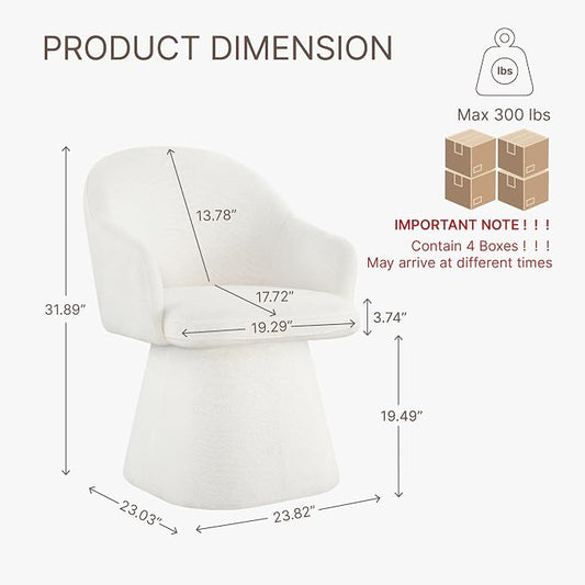 KISLOT Swivel Dining Chairs Set of 4, Upholstered Modern Barrel Dining Chairs with 360° Swivel Base, Chenille Velvet Fabric Accent Kitchen Chairs with Arms, Padded Dining Room Chairs, Cream