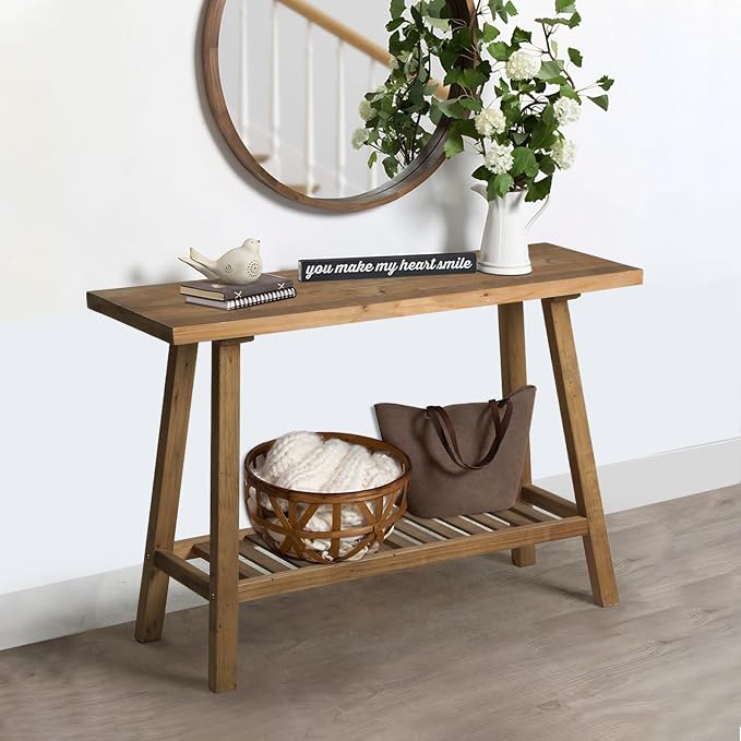 HOKYHOKY Reclaimed Solid Wood Console Table, 43.3" Farmhouse Entryway Table, Narrow Couch Tables Behind Sofa, 2 Tiers Accent Tables for Hallway, Entrance, Foyer, Living Room