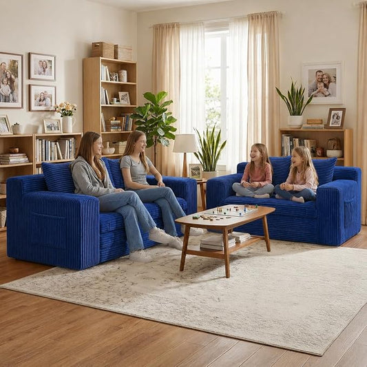 Boneless Loveseat Sofa Bed, Tri-Folding Convertible Futon Sleeper with Handle & Side Pockets, 54'' Boneless Couch with Hook and Loop No Assembly for Small Space,Living Room & Bedroom