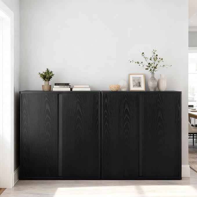 KISLOT 31.5" Sideboard Buffet Cabinet with Storage Modular Accent Display Kitchen Storage Cabinet Wood Coffee Bar Console for Living Room, Hallway, Kitchen, Dining Room,Black