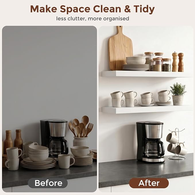 fuqing White Floating Shelves | 24 Inch Wood Floating Shelves for Wall Set of 2 | 24" W x 6.7" D x 1.4" H Rustic White Wooden Shelves for Bathroom Living Room Bedroom Kitchen