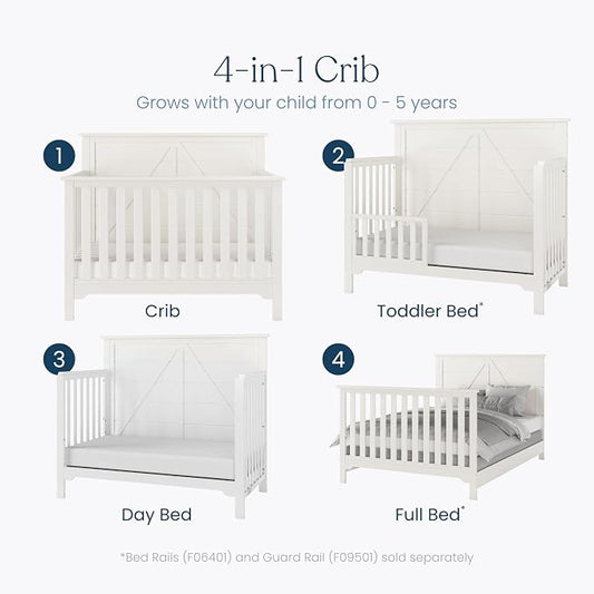 Child Craft Woodland Design 4-in-1 Convertible Baby Crib Nursery Furniture - Baby Bed, Toddler Bed and Full Size Bed, 3 Adjustable Mattress Positions, Real Wood, Baby Safe Finish (Brushed Cotton)