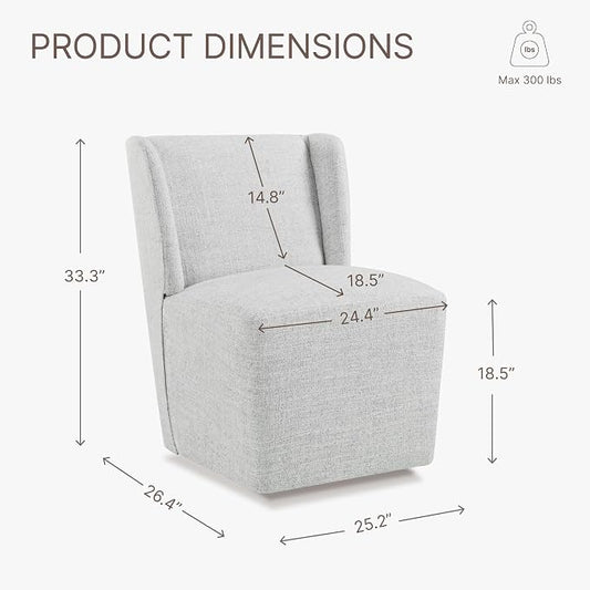 KISLOT Upholstered Dining Chairs Set of 4 with Casters, Wingback Modern Side Armless Deskchair with Rollers for Diningroom Bedroom Livingroom Reading Room, Pale Gray Fabric