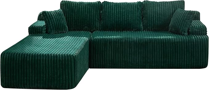 Hobestluk Boneless Couch Modular Sectional Sofa L-Shape Oversized Chaise | 108" Left Facing Chaise Green,Memory Foam,Removable Cover,Non-slip Bottom,No Assemble Required,Living Room Furniture