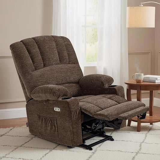 MCombo Power Lift Recliner Chair for Elderly, Lift Chair with Heat and Massage, USB &Type C Ports, Cup Holders, Fabric 7095 (Medium, Mocha)