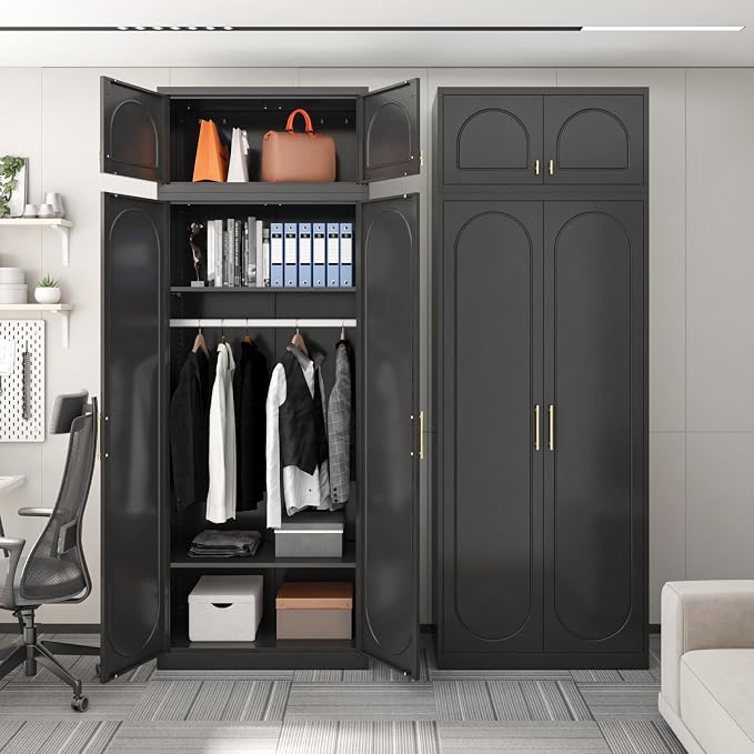 SteeLoong Wall Storage Cabinet,Metal Bathroom Wall Mounted Cabinet,15 Inch Black Armoire Wardrobe Closet Storage Cabinets for Basement,Livingroom Home Office