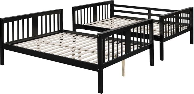 Merax Full Over Full Bunk Bed Convertible to Two Separate Beds, Solid Pine Wood Frame with Safety Guardrail & Headboard, Sturdy Durable Design, for Teens, Espresso