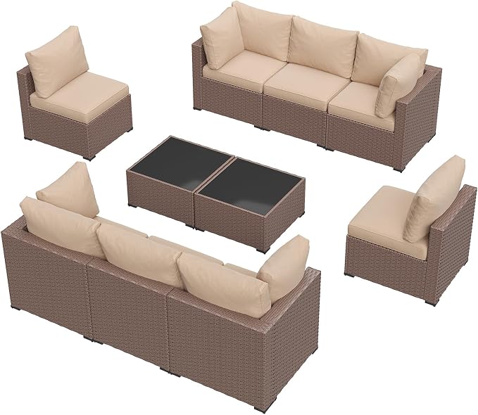 Aoxun 10 Piece Patio Furniture Set Wicker Rattan Patio Sectional Sofa Set Outdoor Seating Furniture with Thickened Cushion, Brown