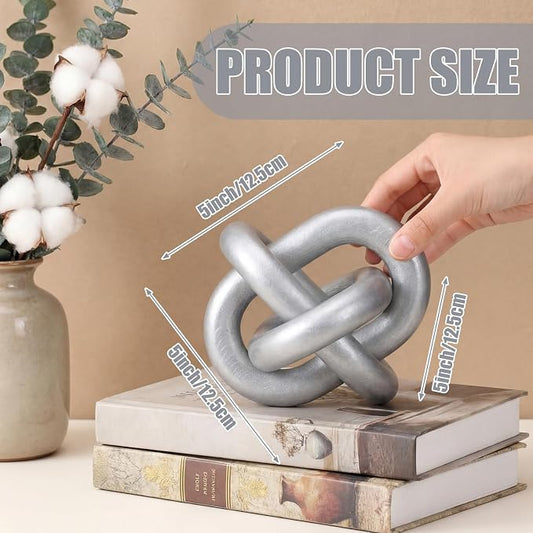 Yalikop 3 Link Wood Knot Decor Rustic Home Décor Accents Hand Carved Coffee Table Decoration, Boho Chain Link Decoration, Modern Shelf, Rustic Objects for Home Living Room Bedroom (Silver)