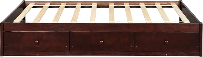 Merax Wood Bed Frame with 3 Drawers Twin Storge Day Bed with Wood Slat Support Space Saving Cherry
