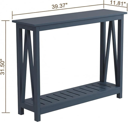 ChooChoo Farmhouse Console Table, Rustic Vintage Narrow Sofa Table for Entryway, Living Room, Hallway, 40 Blue