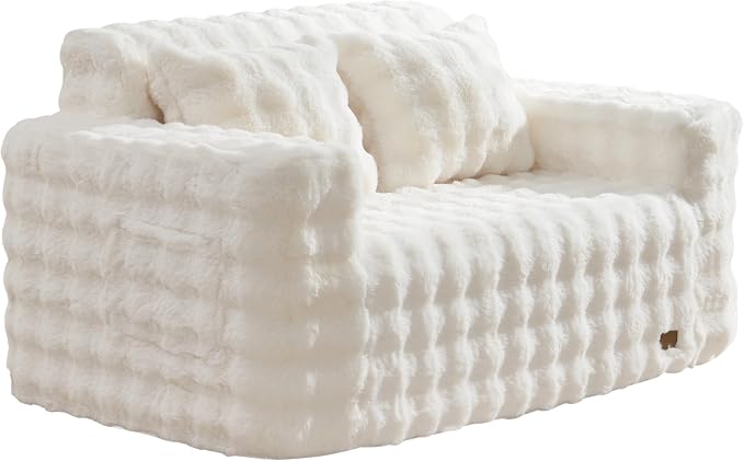 ZurNesfure Sofa Couch Loveseat, Memory Foam Couch with Pillow, Modern Cloud Couch with deep seat and Removable Washable Cover Boneless Sofas for Living Room Bedroom Apartment (White,Loveseat)