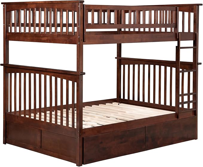 AFI, Columbia Full Over Full Ladder Bunk Bed with Storage Drawers, Walnut