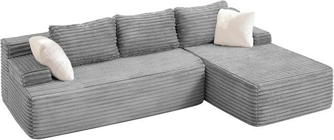 Hobestluk Boneless Couch Modular Sectional Sofa L-Shape Cloud Couch Lounge | 96" Right Facing Chaise Pale Gray,Memory Foam,Removable Cover,Non-slip Bottom,No Assemble Required,Furniture for Small Home