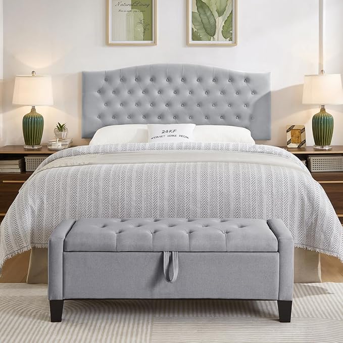 24KF Upholstered Tufted Button Wall Mounted Velvet Headboard,Comfortable Fashional Headboard Queen/Full Size,6058-Q-Gray