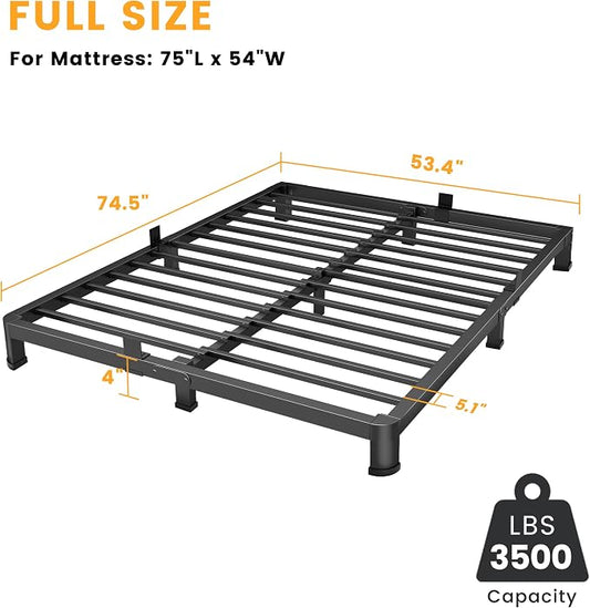 Superay 4 Inch Full Bed Frame Low Profile, Heavy Duty Metal Platform Bed Frame with Round Corner Legs, Sturdy Mattress Foundation, No Box Spring Needed, Easy Assembly, Noise Free, Black