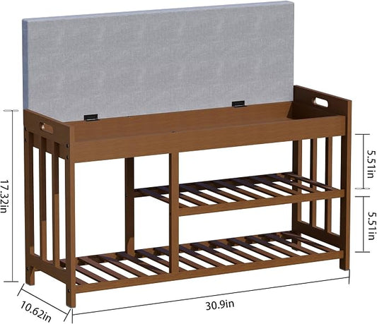 APRTAT 3-Tier Bamboo Shoe Rack Bench, Shoe Storage Organizer Bench, Entryway Benchs, Shoes Rack for Front Door Entrance, Entryway Bathroom Bedroom (Brown, Large)