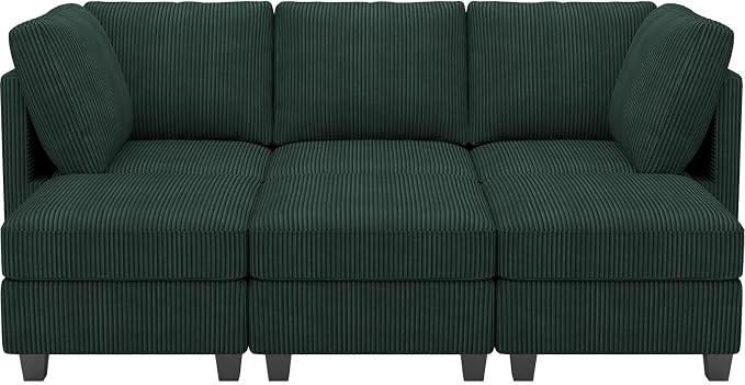Belffin Modular Sectional Sleeper Sofa with Storage Seat 6 Seat Sectional Sleeper Sofa Bed Corduroy Sectional Couch with Reversible Chaise Green Modular Couch for Living Room