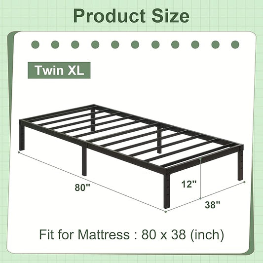Cieemine 12 Inch Twin XL Size Bed Frames, Heavy Duty Metal Bed Frame Twin XL, No Box Spring Needed, Easy Assembly, Noise-Free, Black