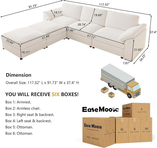 EASE MOOSE Oversized U Shape Sectional Modular Sofa,Wide Deep seat Sectional Sofa,Comfortable Cloud Modular Sofa