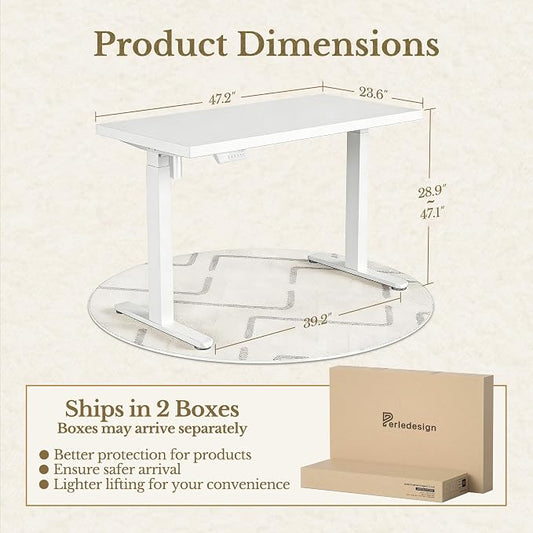 ErGear Electric Standing Desk, 48 Inch Adjustable Height Sit Stand Up Desk with 1.18" Thickness Whole-Piece Desktop, Computer Office Desk for Home Office, White
