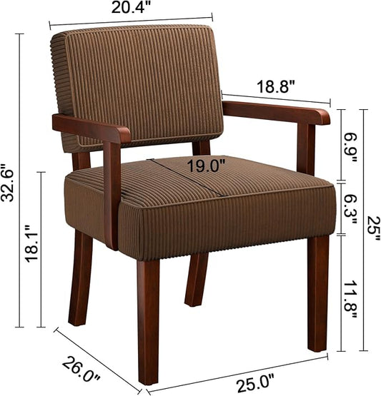 FAGAGA Corduroy Accent Chair, Mid Century Modern Armchairs with Solid Wood Frame, Oversized Reading Leisure Chair for Living Room, Bedroom (Corduroy Brown, One Chair)