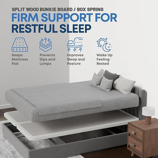 Greaton, Box Spring Bed Base Queen Size, 2-Inch Wood Mattress Foundation - Amish Made in USA – Quiet Noise Free, 2-Pieces Under Mattress-Support BoxSpring, Fully Assembled, White
