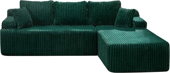 Hobestluk Boneless Couch Modular Sectional Sofa L-Shape Oversized Chaise | 108" Right Facing Chaise Green,Memory Foam,Removable Cover,Non-slip Bottom,No Assemble Required,Living Room Furniture