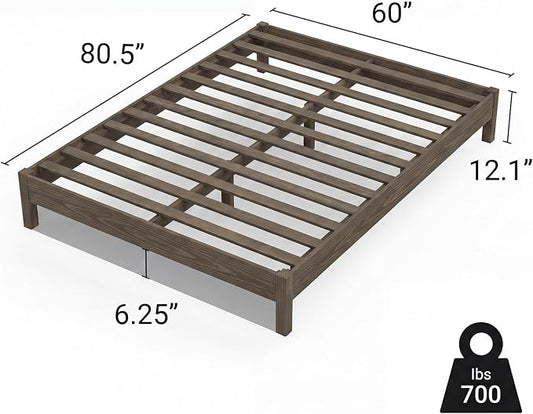 LIFEMENT Queen Bed Frame Signature Wood Platform, Noise Free, Under Bed Storage, No Box Spring Needed, Easy Assembly, Gray