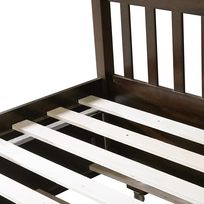 Harper & Bright Designs Convertible Wood Full-Over-Full Bunk Bed with Trundle and Ladder - Can Be Divided Into Two Platform Beds, Espresso