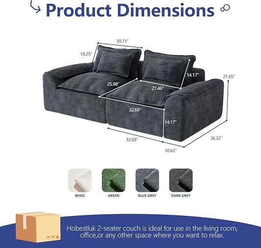 Hobestluk 87" Cloud Sectional Couch Loveseat with Deep Seat 2-Seater with Removable Cover Large Sofa Couch for Living Room (Blue Grey, Loveseat Sofa)