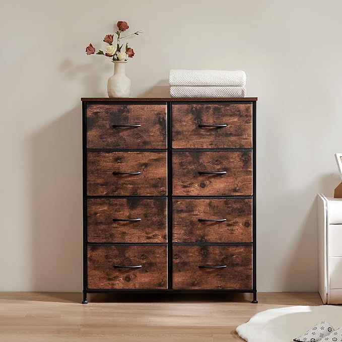 Sweetcrispy Dresser for Bedroom with 8 Drawers, Large Storage Tower | Fabric Chest of Drawers with Metal Frame Wooden Top for Closet, Living Room, Entryway, Tank